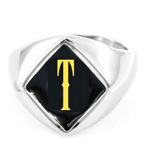 T02 custom made single letters initials enamel name ring - Click Image to Close